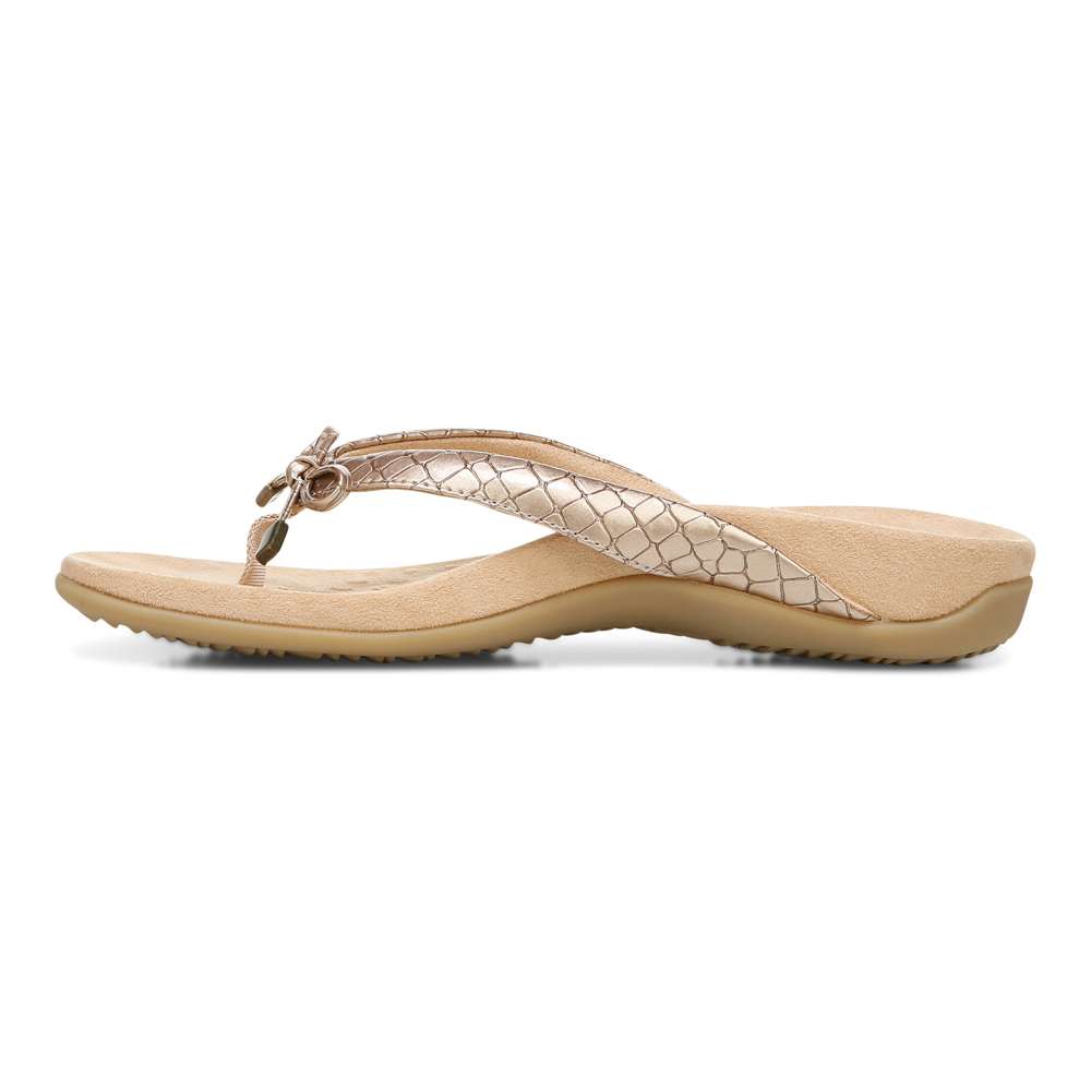 Bella Toe Post Sandal - Rose Gold Metallic Croc - Image 3