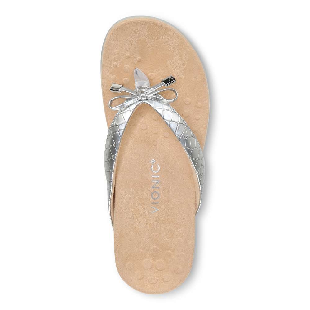 Bella Toe Post Sandal - Silver Metallic Croc - Image 4