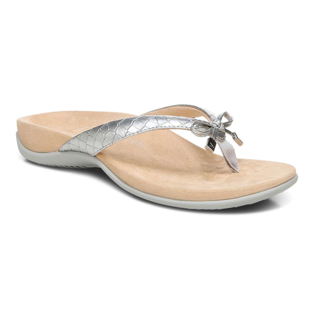 Bella Toe Post Sandal - Silver Metallic Croc - Image 11